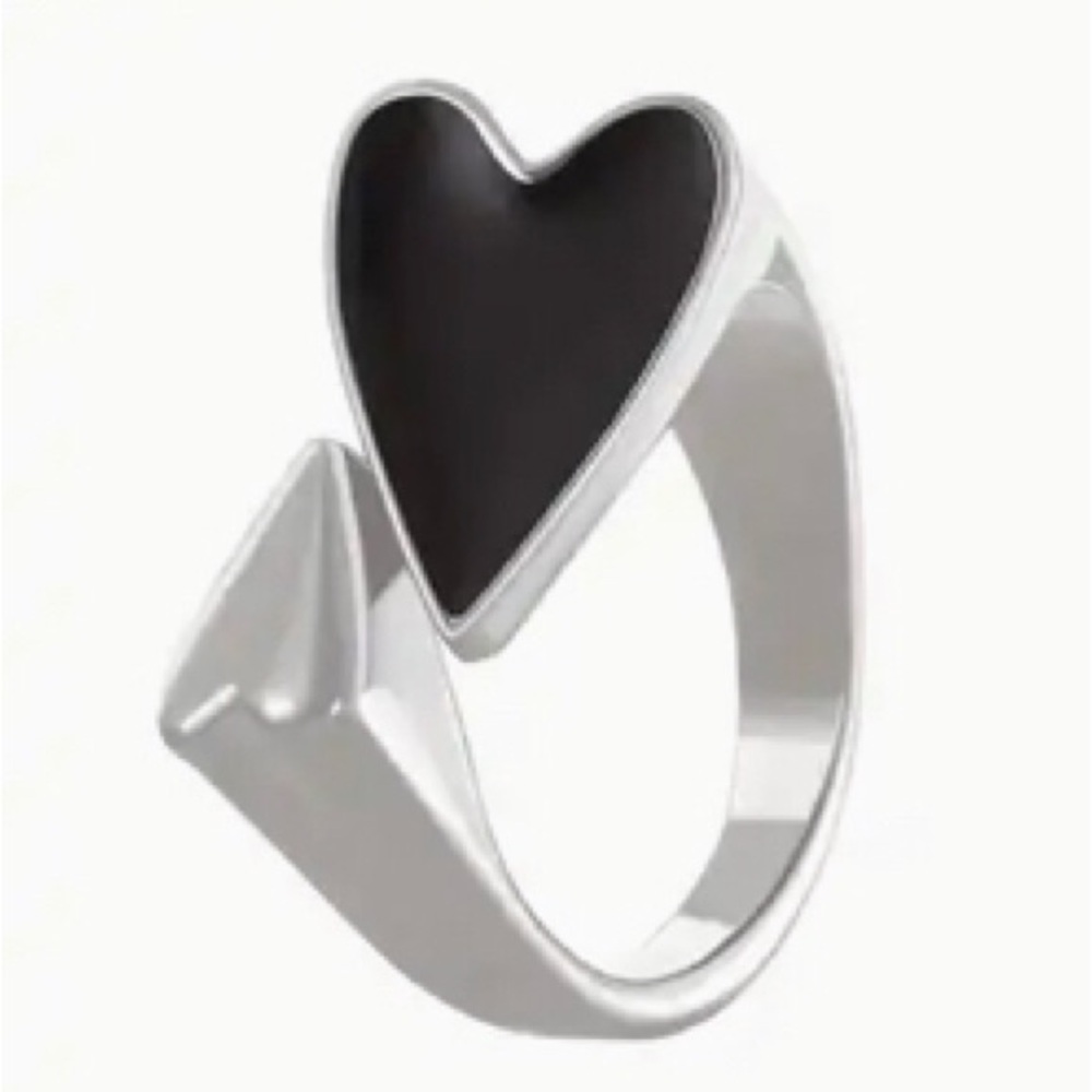 3/$25 Chunky Adjustable Open Two Hearts Black and  Silver Tone Ring